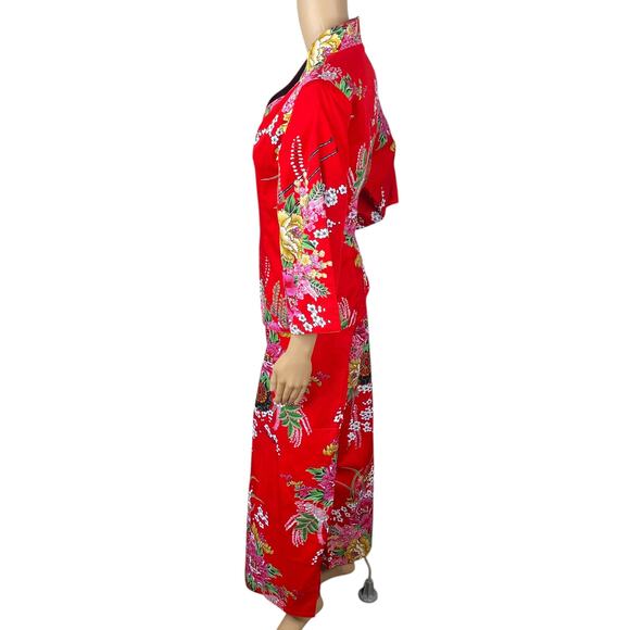 NEW Tangyi Chinese Red Floral Print Reversible Kimono Top + Pants SZ S/M - Picture 5 of 16